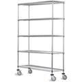 21 Deep x 72 Wide x 92 High 5 Tier Stainless Steel Wire Mobile Shelving Unit with 1200 lb Capacity