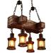 OUKANING 4 Heads Wood Chandelier Ceiling Lamp Industrial Rustic Pendant Retro Light 40W