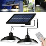 PVUEL Double Head Solar Pendant Light w/ Remote Solar Lighting System Shed Lights Ceiling Hanging Lamp for Outdoor Indoor Garden Yard Patio