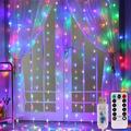 300 LED Curtain Lights Upgrade LED Window Fairy Lights 8 Lighting Modes 9.9x9.9Ft Fairy String Lights Patio Hanging Wall Lights with Remote Control Window Icicle Xmas String Lights for Decor