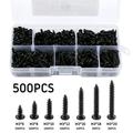 ODOMY 500 PCS M3 Black Self Drilling Screws Round Head Self-tapping Screws for Soft Wood Metal with Plastic Box