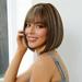 Creamily 10â€� Short Brown Wigs for Black Women Synthetic Short Bob Wig with Bangs Brown Bob Wigs with Highlight Blonde