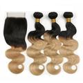 Ustar 100% Human Hair Ombre 1B/27 Body Wave 3 Bundles with 4 by 4 Lace Closure Stretched Length/inch: 16 18 20 + Closure 18