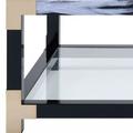 54 X 18 X 34 White Brushed Black Gold And Clear Glass Coffee Table