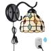 FSLiving PIR Motion Sensor Wall Lamp Tiffany Wall Sconce W/ Stained Glass Shade Automatically ON/OFF Wall Lamp Lighting Fixture for Gallery Passage Hallway - 1 Pack