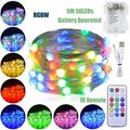 Rosnek Smart RGBW LED Copper Wire String Lights 9.9-65.6ft Chritmas Fairy Lights USB/Battery Powered for Home Party 2022 New Xmas Tree Decor 1/2/3/4Pcs