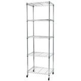 Zimtown 5-Tier Rolling Wire Shelving Adjustable Storage Rack for Kitchen Garage Organizer Chrome 23.6 L x 17.7 W x 71 H