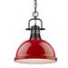 Duncan 1 Light Pendant with Chain in Black with a Red Shade