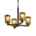 Justice Design GLA-8829-16-AMBR-DBRZ-LED4-2800 Veneto Luce Modular - 4 Light Chandelier with Cylinder/Rippled Rim Amber Venetian Glass Dark Bronze LED Dark Bronze Finish