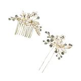 OUNONA 2pcs Hair Comb Hairpins Set Handmade Vintage Goldleaf Beaded Jewelry Set for Wedding Bride Party