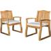 Noble House Della Wooden Patio Dining Arm Chair in Teak (Set of 2)