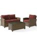 Pemberly Row 3 Piece Wicker Patio Sofa Set in Brown and Sangria