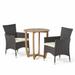 Zahrah Outdoor Acacia Wood and Wicker 3 Piece Bistro Set with Cushions - Teak - Multibrown - and Beige