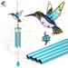 PULLIMORE Hummingbird Wind Chimes Outdoor 30 Iron Stained Wind Chimes with 4 Aluminum Tuned Tubes +S Hooks for Home Indoor Window Garden Yard (Blue Hummingbird)