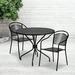 BizChair Commercial Grade 35.25 Round Black Indoor-Outdoor Steel Patio Table Set with 2 Round Back Chairs
