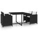 vidaXL Patio Dining Set 5 Piece Dining Table Set with Chairs Poly Rattan Black