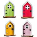 Miniature Fairy Gnome Home Door 4Pcs Fairy Door for Tree Garden Fairy Door Fairies Sleeping Door Tree Statues Outdoor Wooden Statues Yard Art Garden Sculpture Decoration Tree Wall Lawn Decor