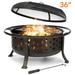 Singlyfire 36 inch Fire Pit for Outside Wood Burning Fire Pit Large Deep Fire Bowl for Camping Picnic Bonfire Patio Outside Backyard Garden Bonfire Pit with Cooking Grill Grate Spark Screen Log Grate