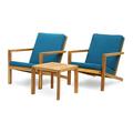 Lester Outdoor 3 Piece Acacia Wood Chat Set Brown Patina and Dark Teal