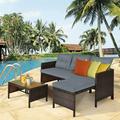 3 Piece Patio Wicker Rattan Sofa Set-Gray