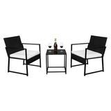 Home Furniture Single 2pcs Coffee Table 1pcs Exposed Flat Chair Three-Piece Set Rattan Wicker Conversation Bistro Set Lover Couple Sofa for Indoor Outdoor Poolside Garden Yard Black