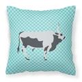 Hungarian Grey Steppe Cow Blue Check Fabric Decorative Pillow