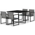 vidaXL 5 Piece Outdoor Dining Set with Cushions Poly Rattan Gray 313117