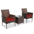 Acantha 3 Piece Elegant Patio Rattan Furniture Set â€“ 2 Relaxing Cushion Chairs With a Cafe Table - Red