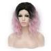 Unique Bargains Human Hair Wigs for Women Lady 14 Light Pink Curly Wig with Wig Cap