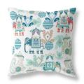 Elephant Howdah Broadcloth Indoor Outdoor Blown and Closed Pillow in Blue White