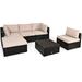 Patiojoy 6PCS Patio Rattan Furniture Set Outdoor Sectional Sofa Set w/Coffee Table & Ottoman Brown