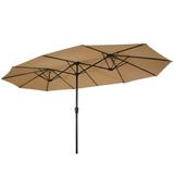 Patio Umbrella Outdoor Table Umbrella Large Double-Sided Rectangular Umbrella Outdoor Twin Patio Market Umbrella W/Crank 15 x 9Ft Taupe