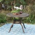 MF Studio Cast Aluminum Outdoor Dining Table with Umbrella Hole Patio 39 Diameter Round Table for 4-Person Antique Bronze