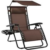 Best Choice Products Folding Zero Gravity Recliner Patio Lounge Chair w/ Canopy Shade Headrest Side Tray - Brown