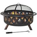 Beasley Fire Pit - Sphere Outdoor Wood Burning and Grill for Camping and Picnic - Portable Steel Frame with Legs Mesh Cover Poker - Bonfire and Cooking in The Patio Deck Garden Backyard