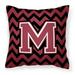 Letter M Chevron Garnet and Black Fabric Decorative Pillow