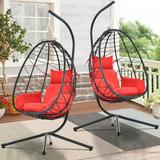 SYNGAR 2 Piece Hanging Egg Chairs Swing Chair with Steel Hammock Stand Set Hammock Chair with Soft Seat Cushion Multifunctional Hanging Chairs for Outdoor Indoor Bedroom Red