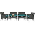 Patiojoy 8-Piece Rattan Patio Conversation Set Cushioned Sofa with Coffee Table Turquoise