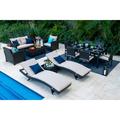 Bari 14-Piece Wicker Combination Furniture for Patio Outdoor Combination Loveseat Sofa Set Six-Seat Dining Set and Chaise Lounge Set (14-Piece Espresso Brown)