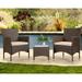 FDW Set of 3 Pieces Outdoor Patio Furniture Wicker Bistro Table Set for Yard Khaki Cushion Steel Frame Modern