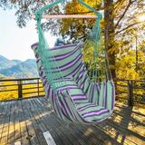 Xhy Feature Striped Cotton Canvas Sling Chair Hammock Hanging Swing Chair with Pillow Portable Green