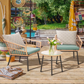 3 Pieces Patio Furniture Set Outdoor Wicker Conversation Set Patio Rattan Chair Set with Coffee Table Modern Bistro Set for Garden Balcony Backyard Poolside