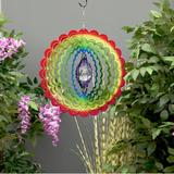 Alpine Corporation 12 Outdoor Metal Hanging Multicolor Flower Wind Spinner Clear Glass Ball