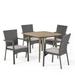 GDF Studio Keana Outdoor Wicker and Acacia Wood 5 Piece Dining Set Gray