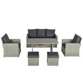 Outsunny 6-Piece Outdoor Dining Set w/ Chairs Ottomans Sofa & Table