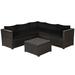 Patiojoy 6 PCS Patio Rattan Furniture Set Outdoor Wicker Conversation Sofa Set w/Tempered Glass Coffee Table Black