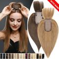 Benehair 100% Real Remy Human Hair Extensions Clip In Hairpiece Topper with Bang Toupee Women Hair Loss Silk Base Highlight Blonde Hair