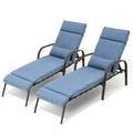 Pellebant Set of 2 Outdoor Chaise Lounge Metal Patio Adjustable Recliner Chairs Blue