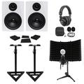 Pair Rockville DPM5W 5.25 300 Watt Studio Monitors+Stands+Headphones+Mic+Shield