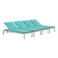 Pemberly Row Patio Chaise Lounge in Silver and Turquoise (Set of 4)